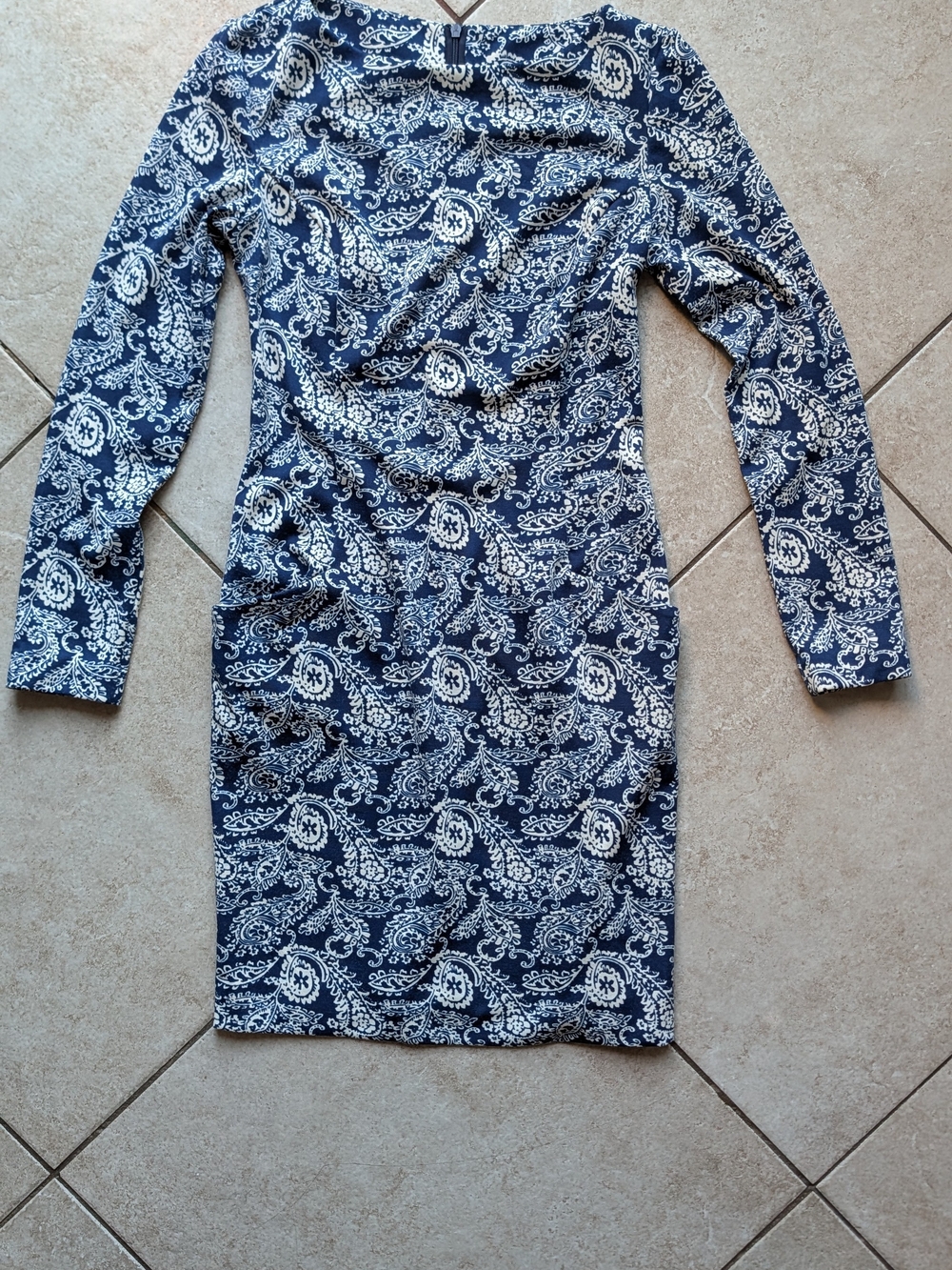 Rebecca Tatti Blue Paisley Long Sleeve Fitted Dress with Pockets - Size S